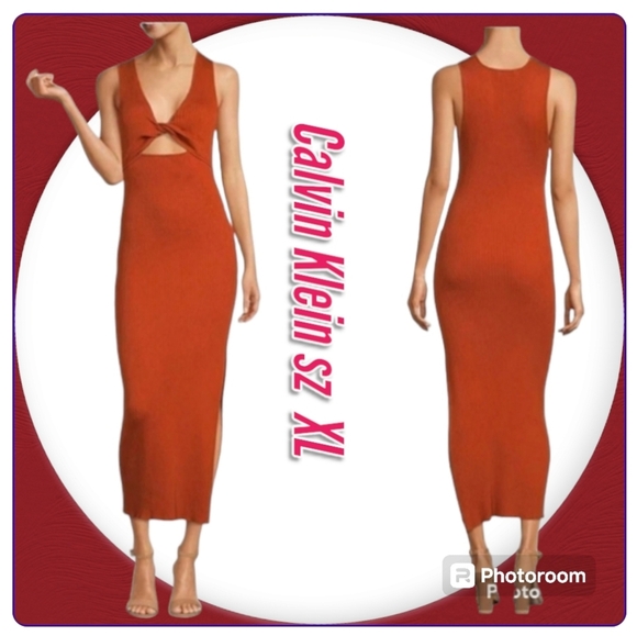 Calvin Klein Womens Stretch ribbed Twist-Front Bodycon Dress - Picture 1 of 13